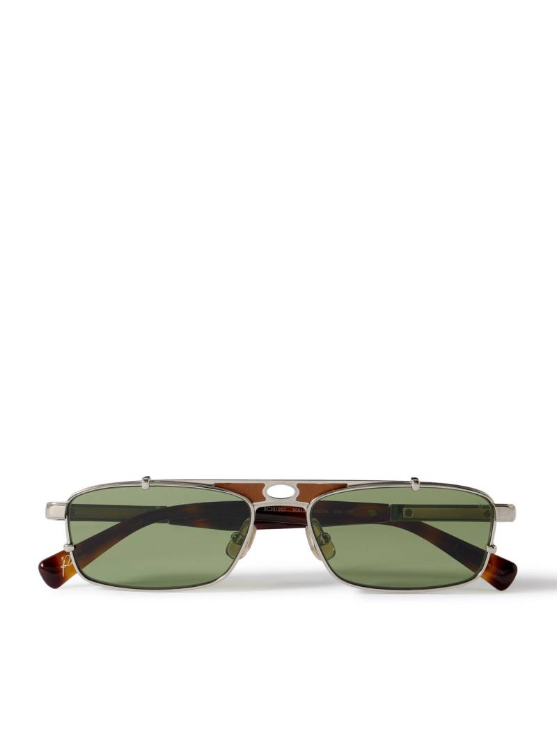 Brunello Cucinelli - Square-Frame Leather-Trimmed Silver-Tone Sunglasses - Men - Silver von Brunello Cucinelli