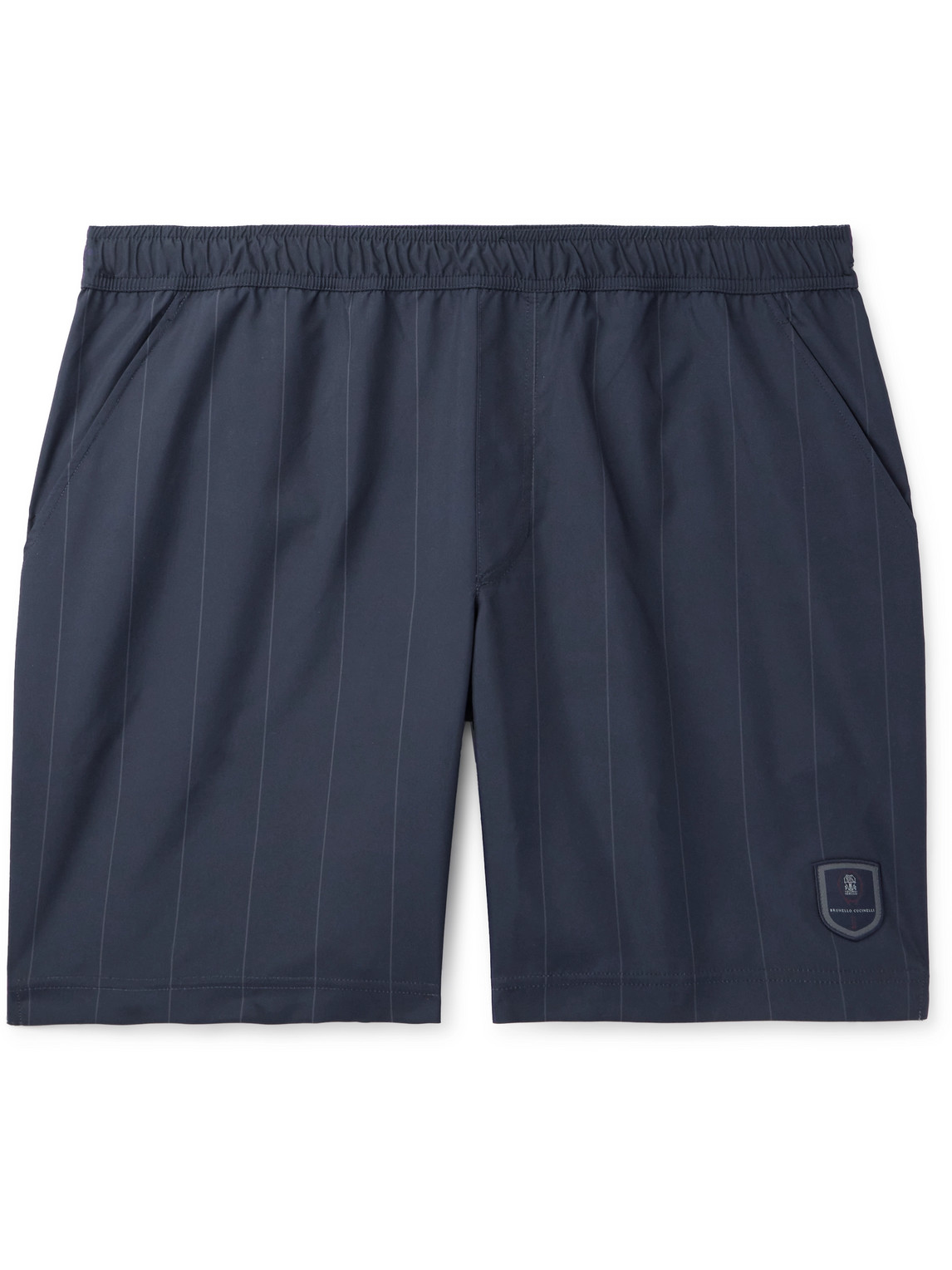 Brunello Cucinelli - Straight-Leg Logo-Appliquéd Striped Shell Tennis Shorts - Men - Blue - L Brunello Cucinelli - Straight-Leg Logo-Appliquéd Striped Shell Tennis Shorts - Men - Blue - L von Brunello Cucinelli