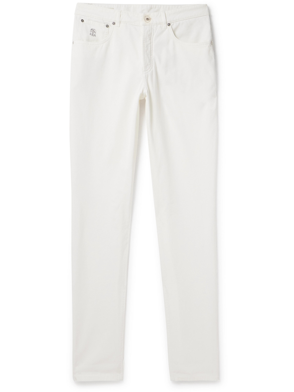Brunello Cucinelli - Straight-Leg Logo-Embroidered Cotton-Gabardine Trousers - Men - White - IT 56 Brunello Cucinelli - Straight-Leg Logo-Embroidered Cotton-Gabardine Trousers - Men - White - IT 56 von Brunello Cucinelli