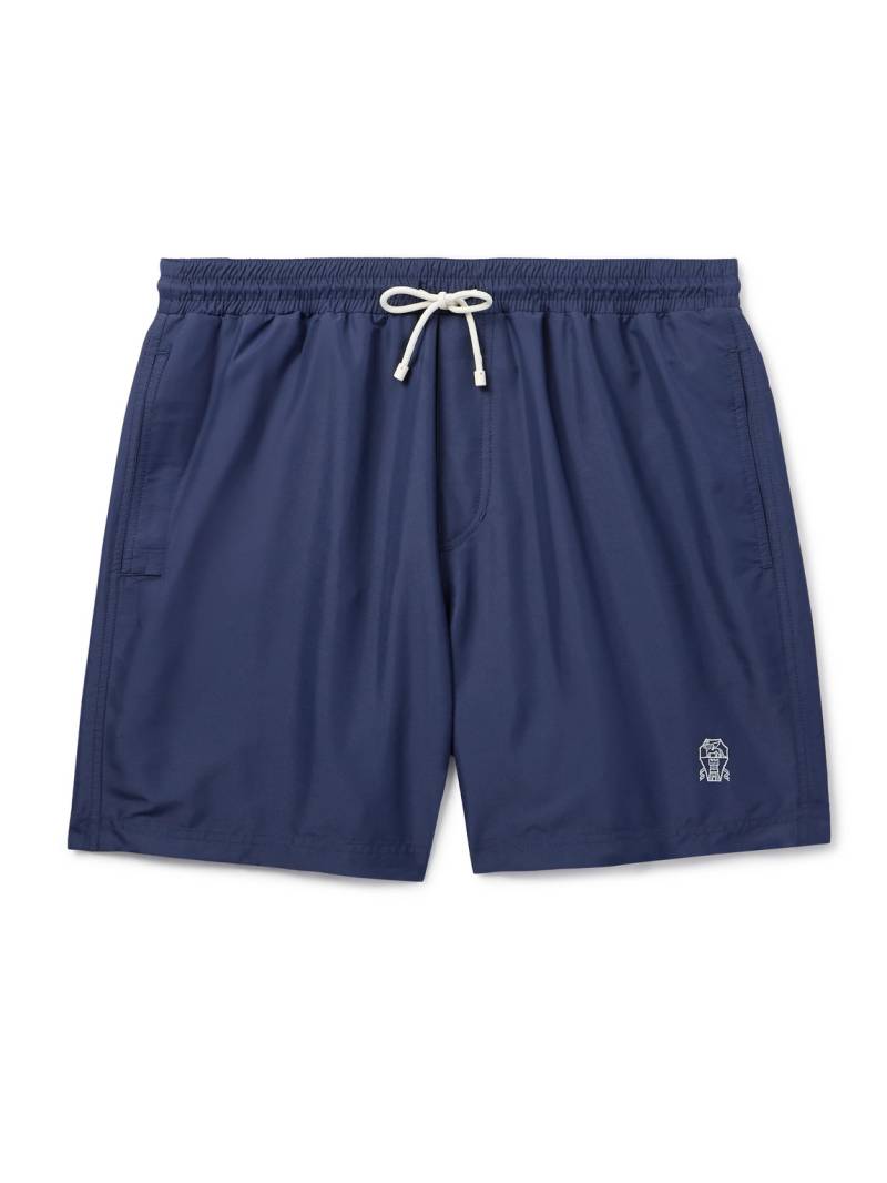 Brunello Cucinelli - Straight-Leg Mid-Length Logo-Embroidered Swim Shorts - Men - Blue - XL von Brunello Cucinelli