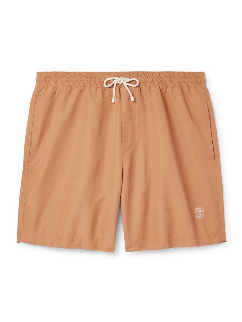 Brunello Cucinelli - Straight-Leg Mid-Length Logo-Embroidered Swim Shorts - Men - Orange - L von Brunello Cucinelli