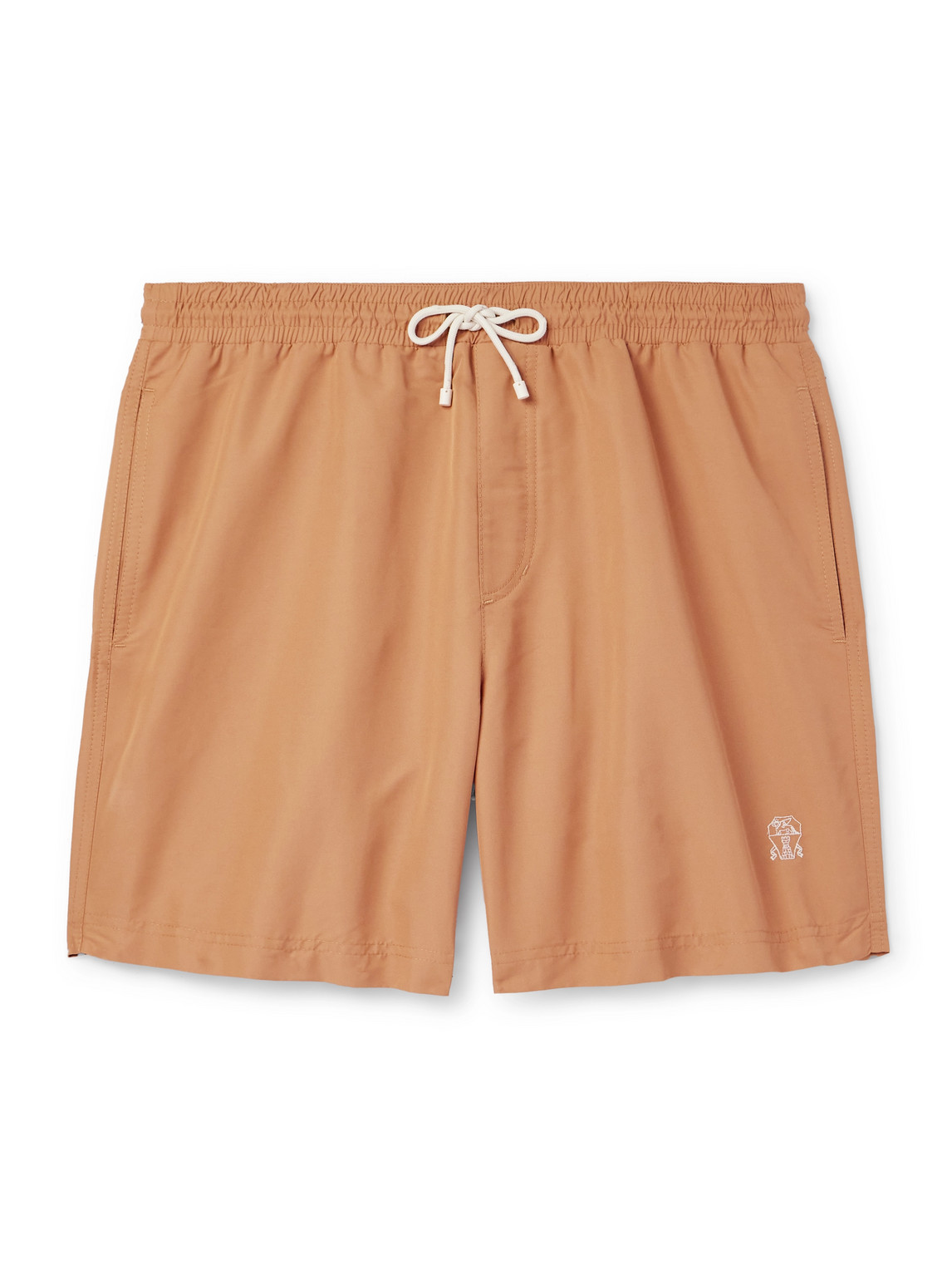 Brunello Cucinelli - Straight-Leg Mid-Length Logo-Embroidered Swim Shorts - Men - Orange - M von Brunello Cucinelli