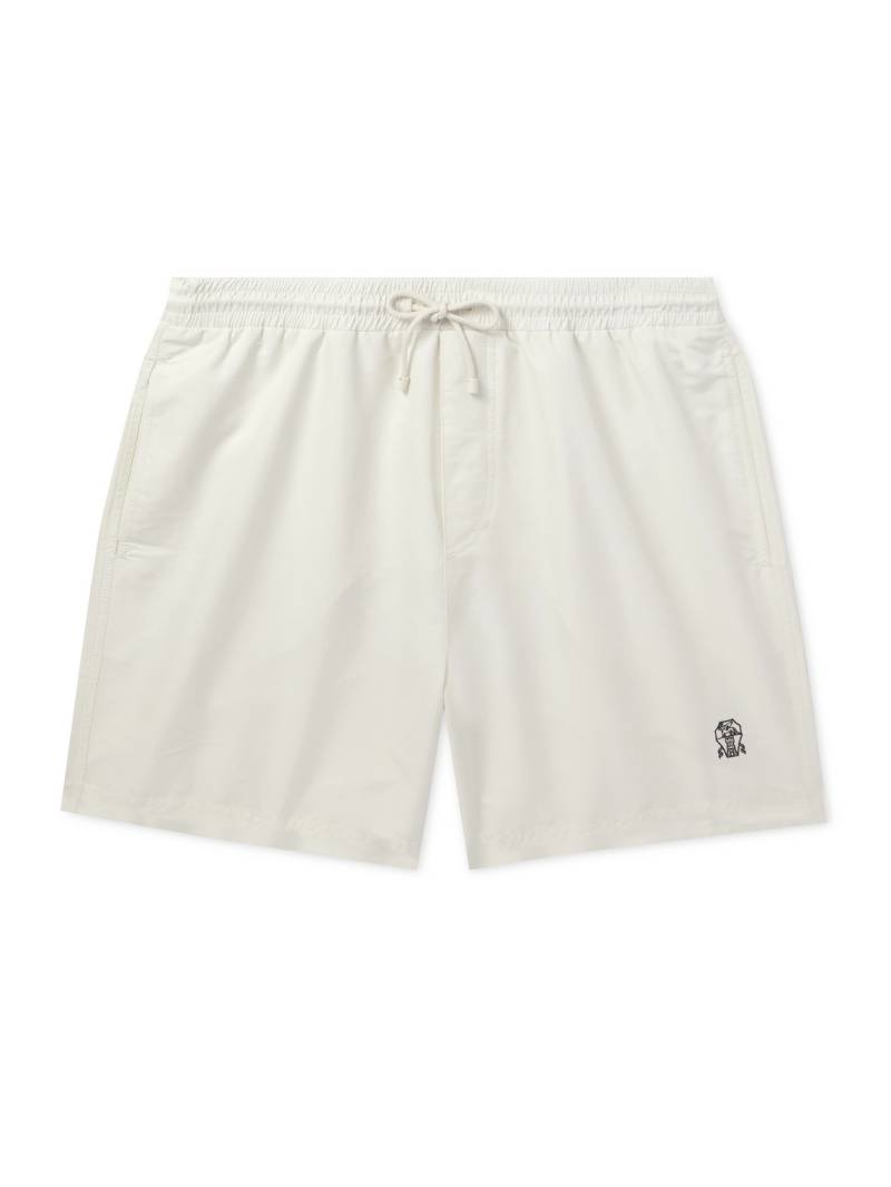 Brunello Cucinelli - Straight-Leg Mid-Length Logo-Embroidered Swim Shorts - Men - White - XXL von Brunello Cucinelli