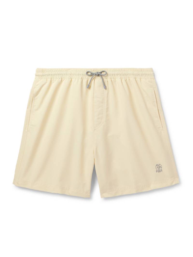 Brunello Cucinelli - Straight-Leg Mid-Length Logo-Embroidered Swim Shorts - Men - Yellow - XXL von Brunello Cucinelli