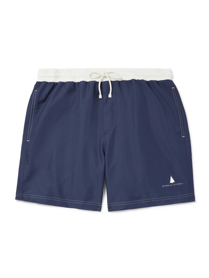 Brunello Cucinelli - Straight-Leg Mid-Length Logo-Print Swim Shorts - Men - Blue - XL von Brunello Cucinelli