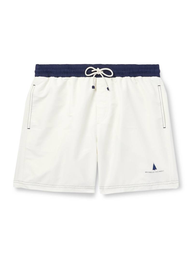 Brunello Cucinelli - Straight-Leg Mid-Length Logo-Print Swim Shorts - Men - White - XL von Brunello Cucinelli
