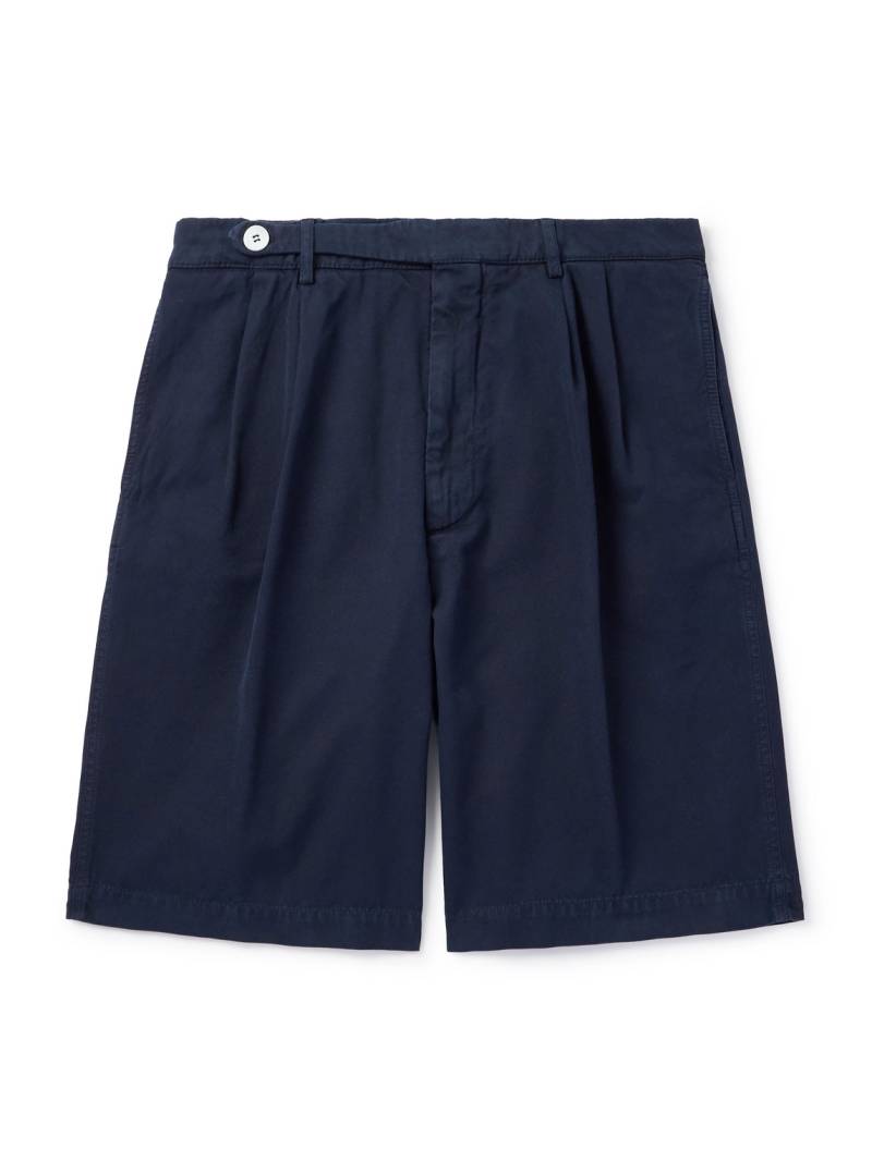 Brunello Cucinelli - Straight-Leg Pleated Cotton-Twill Shorts - Men - Blue - IT 44 von Brunello Cucinelli