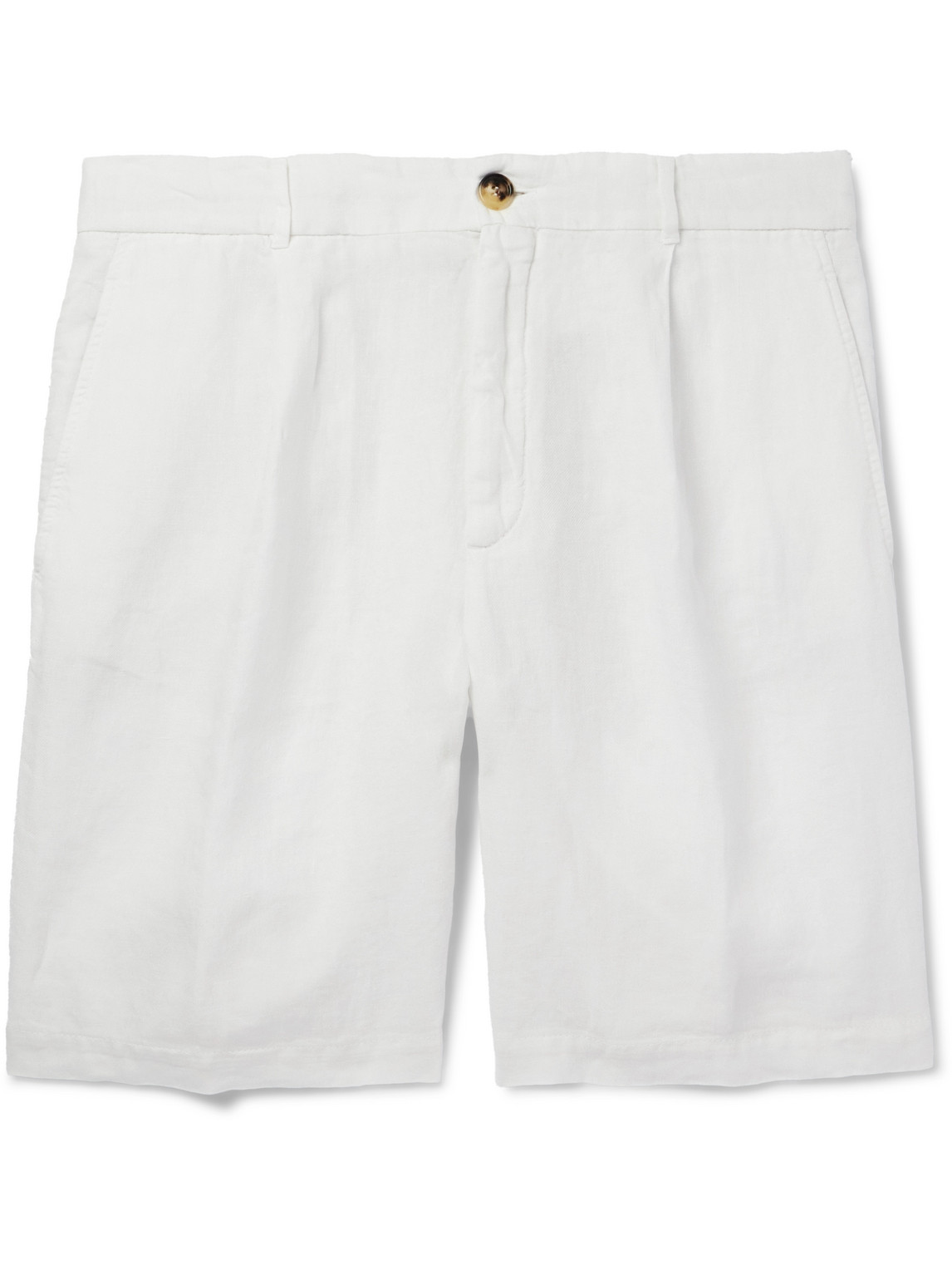 Brunello Cucinelli - Straight-Leg Pleated Linen Bermuda Shorts - Men - White - IT 46 von Brunello Cucinelli