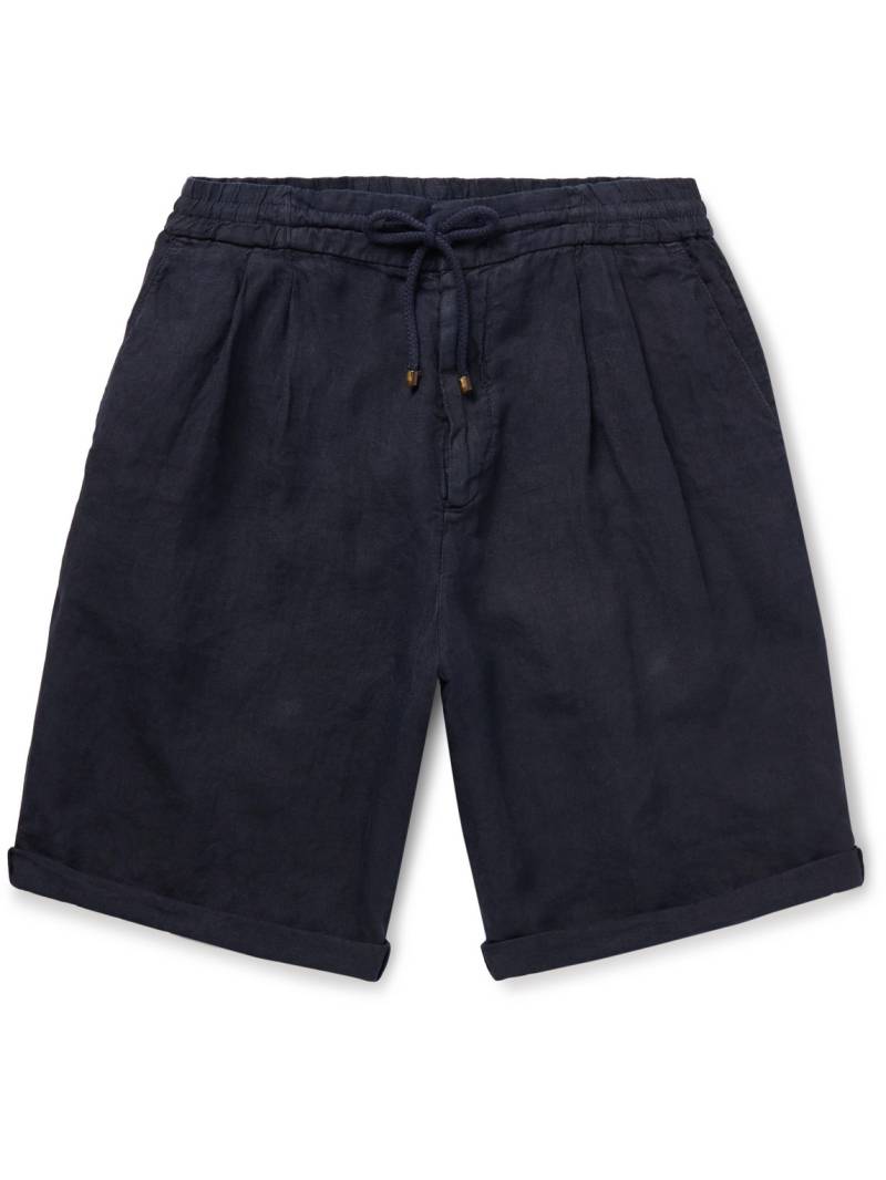 Brunello Cucinelli - Straight-Leg Pleated Linen Drawstring Bermuda Shorts - Men - Blue - IT 58 von Brunello Cucinelli
