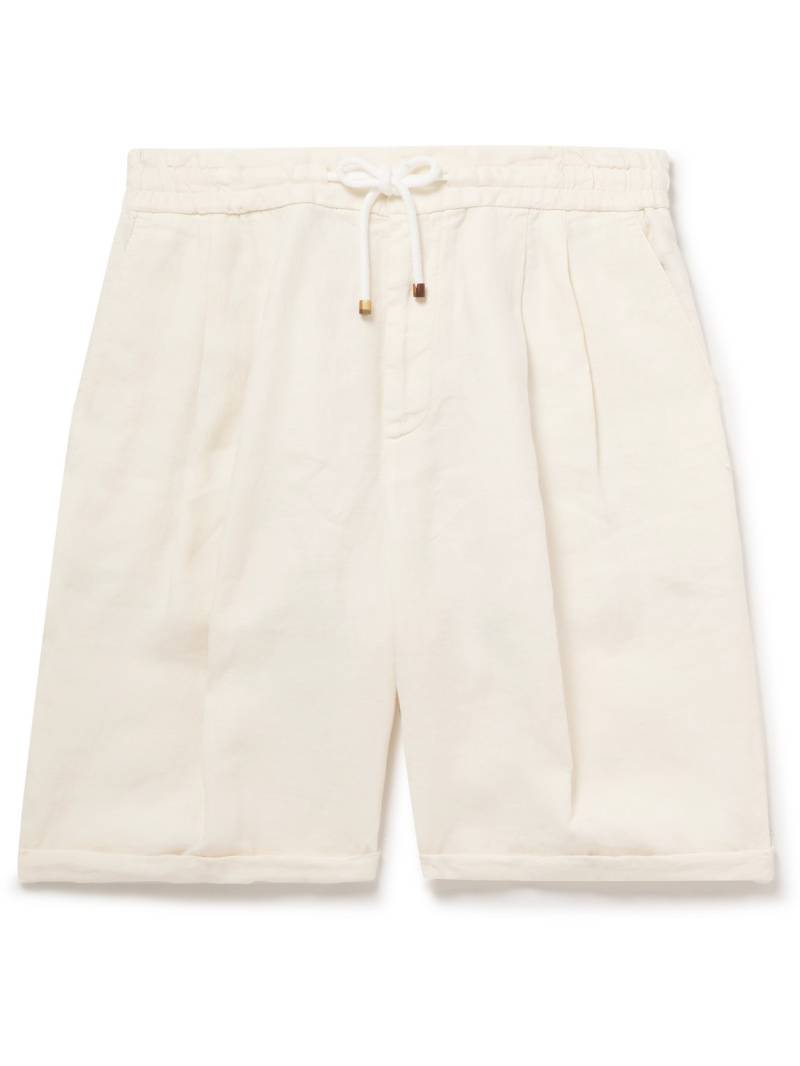 Brunello Cucinelli - Straight-Leg Pleated Linen Drawstring Bermuda Shorts - Men - White - IT 46 von Brunello Cucinelli