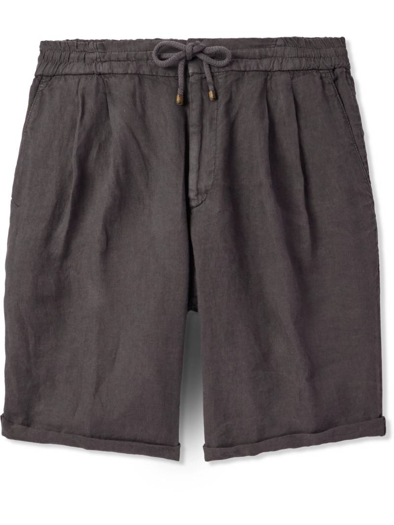 Brunello Cucinelli - Straight-Leg Pleated Linen-Twill Drawstring Bermuda Shorts - Men - Brown - IT 44 von Brunello Cucinelli