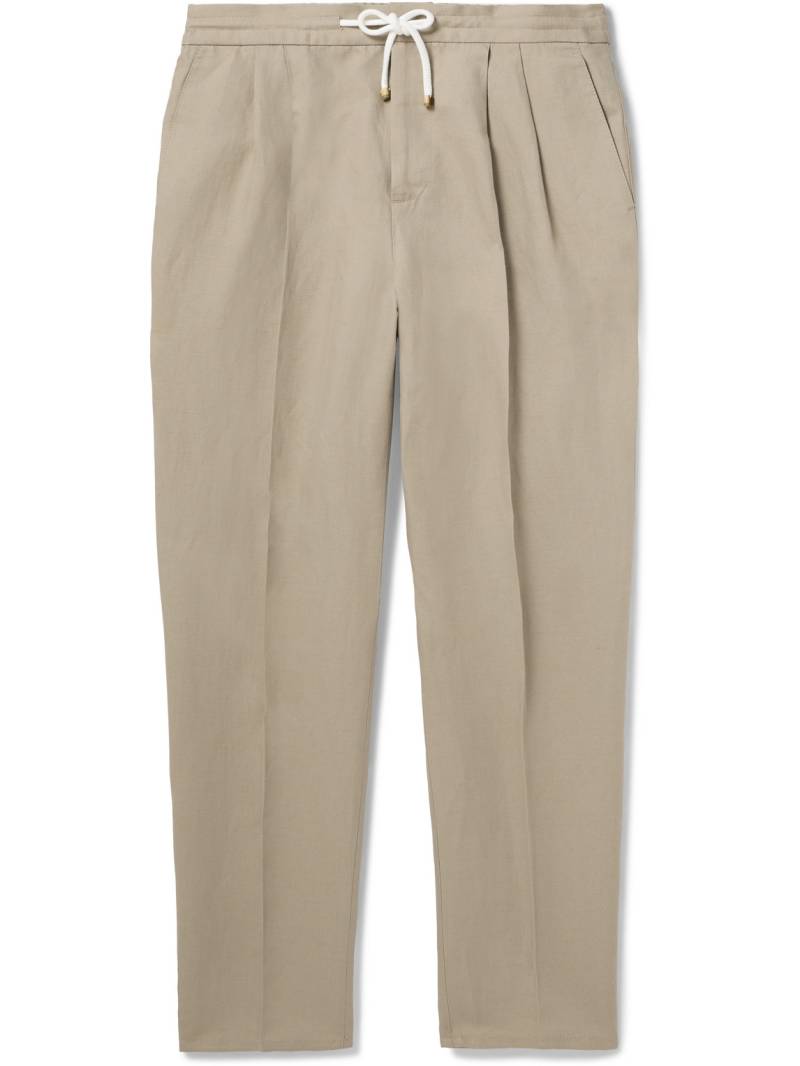 Brunello Cucinelli - Straight-Leg Pleated Linen and Cotton-Blend Trousers - Men - Neutrals - IT 52 von Brunello Cucinelli