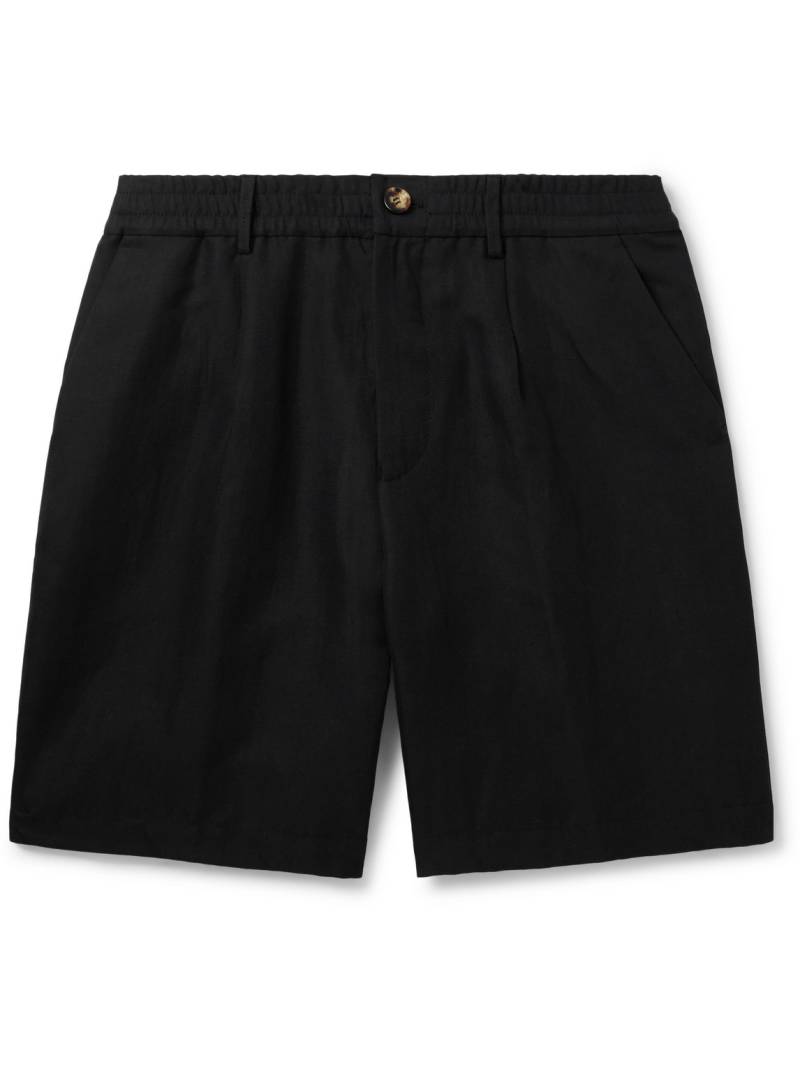 Brunello Cucinelli - Straight-Leg Pleated Linen and Cotton-Blend Twill Bermuda Shorts - Men - Black - IT 58 von Brunello Cucinelli