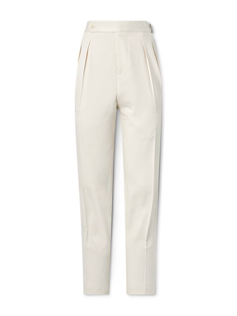 Brunello Cucinelli - Straight-Leg Pleated Silk-Satin Tuxedo Trousers - Men - Neutrals - IT 48 von Brunello Cucinelli