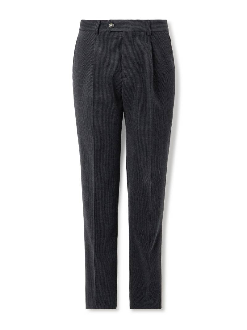 Brunello Cucinelli - Straight-Leg Pleated Wool, Silk and Cashmere-Blend Corduroy Suit Trousers - Men - Gray - IT 54 von Brunello Cucinelli
