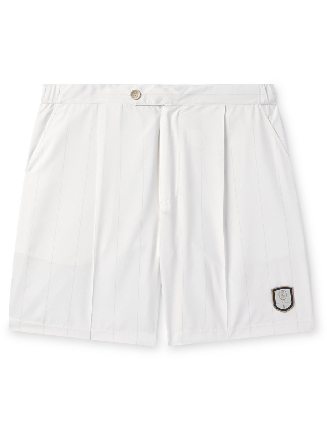 Brunello Cucinelli - Straight-Leg Striped Satin Shorts - Men - White - XXL von Brunello Cucinelli