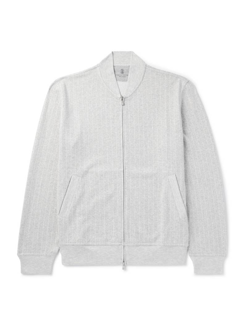 Brunello Cucinelli - Striped Cotton, Cashmere and Silk-Blend Zip-Up Sweatshirt - Men - Gray - L von Brunello Cucinelli