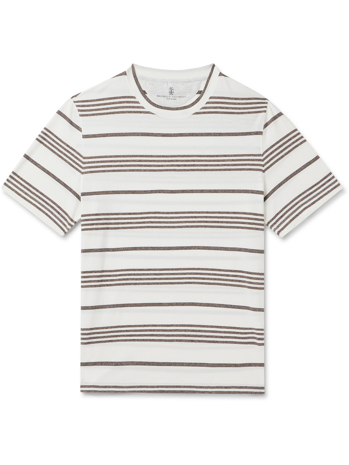 Brunello Cucinelli - Striped Cotton-Jersey T-Shirt - Men - Brown - L von Brunello Cucinelli