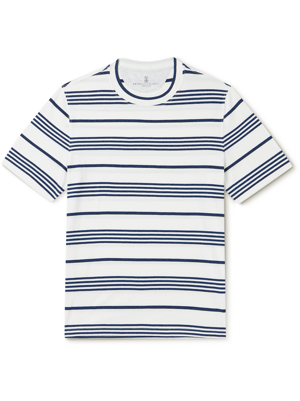 Brunello Cucinelli - Striped Cotton-Jersey T-Shirt - Men - Blue - M von Brunello Cucinelli