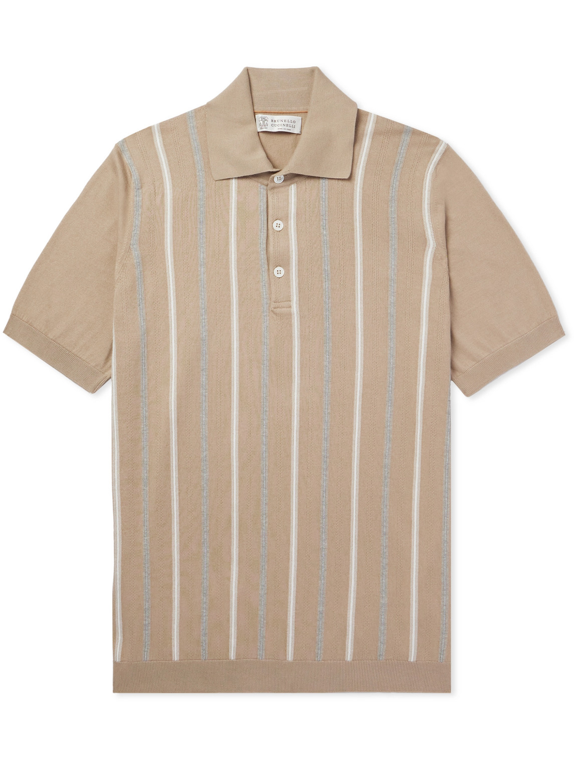 Brunello Cucinelli - Striped Cotton Polo Shirt - Men - Neutrals - IT 56 von Brunello Cucinelli