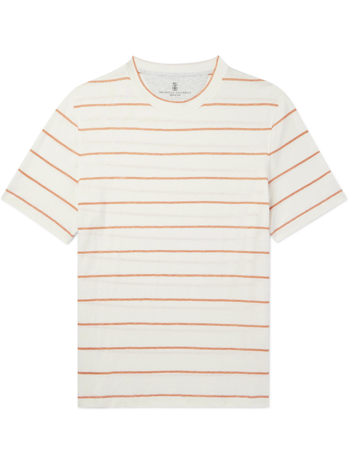 Brunello Cucinelli - Striped Linen and Cotton-Blend T-Shirt - Men - Neutrals - S von Brunello Cucinelli