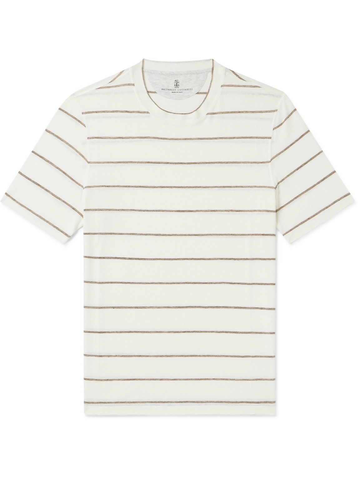 Brunello Cucinelli - Striped Linen and Cotton-Blend T-Shirt - Men - Neutrals - XL von Brunello Cucinelli