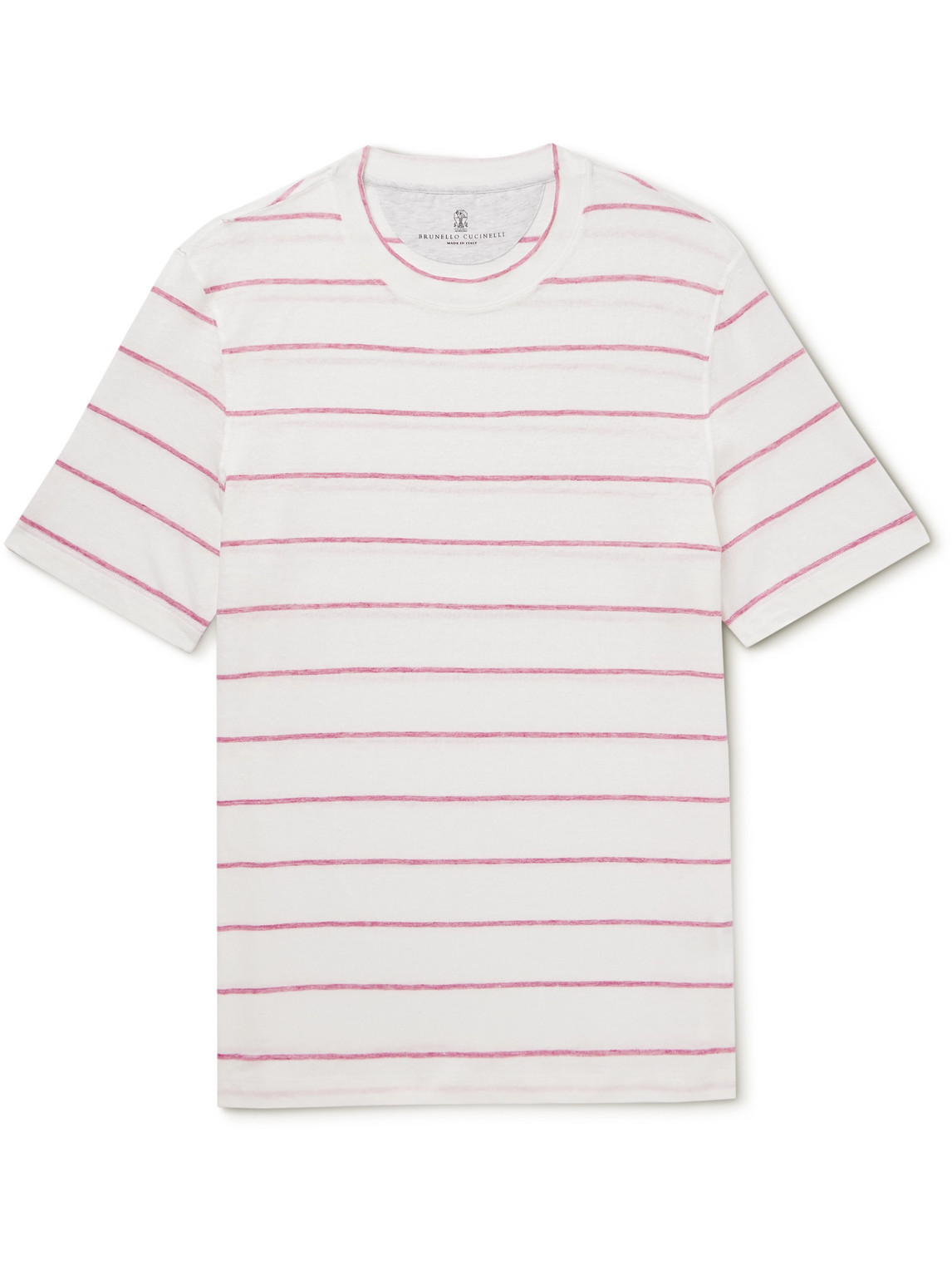 Brunello Cucinelli - Striped Linen and Cotton-Blend T-Shirt - Men - Pink - S von Brunello Cucinelli