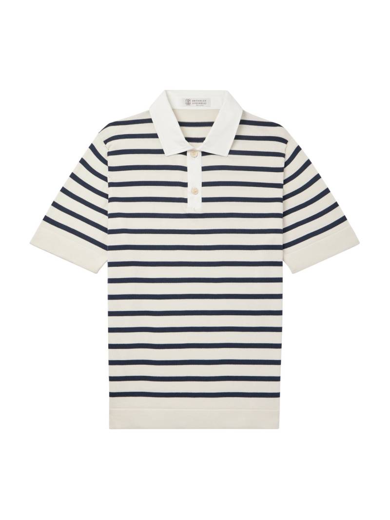 Brunello Cucinelli - Striped cotton polo shirt - Men - Blue - IT 46 von Brunello Cucinelli