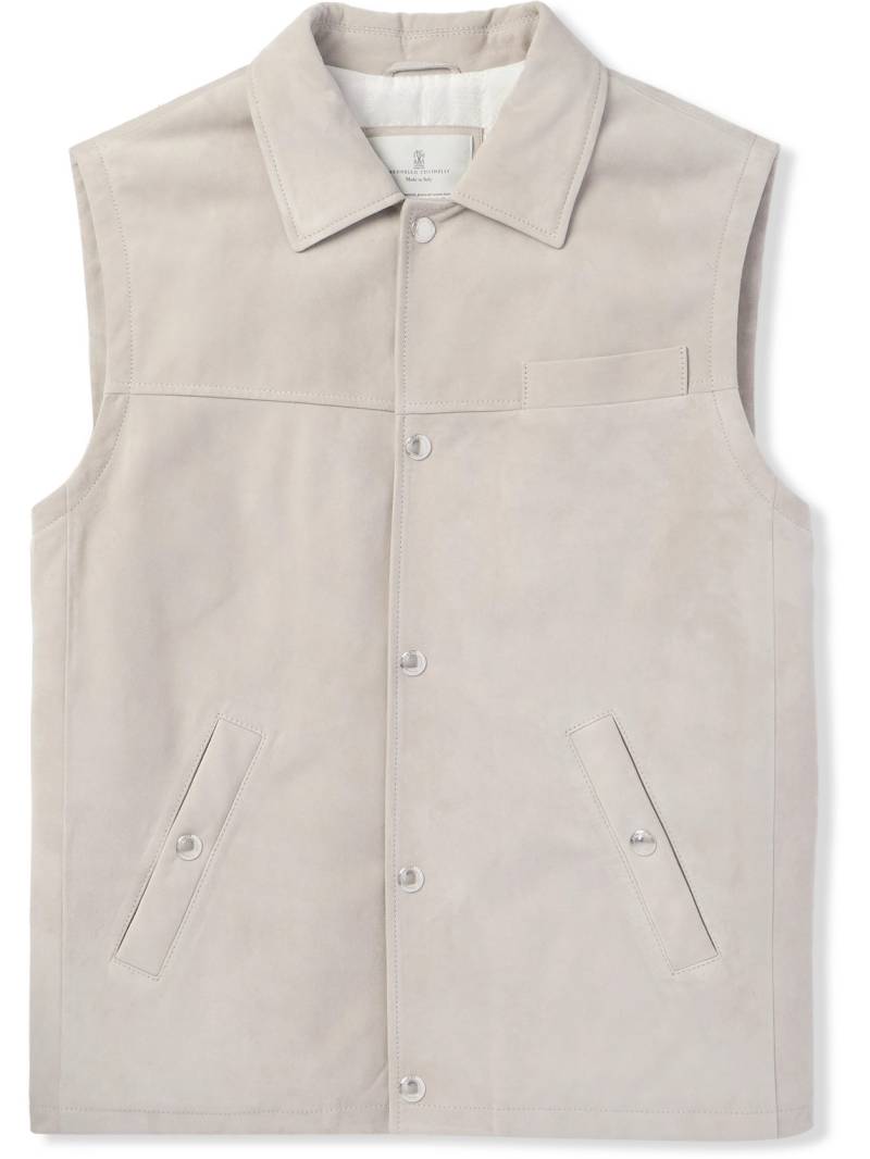 Brunello Cucinelli - Suede Gilet - Men - Neutrals - L von Brunello Cucinelli