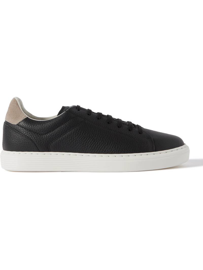 Brunello Cucinelli - Suede-Trimmed Full-Grain Leather Sneakers - Men - Black - EU 45 von Brunello Cucinelli