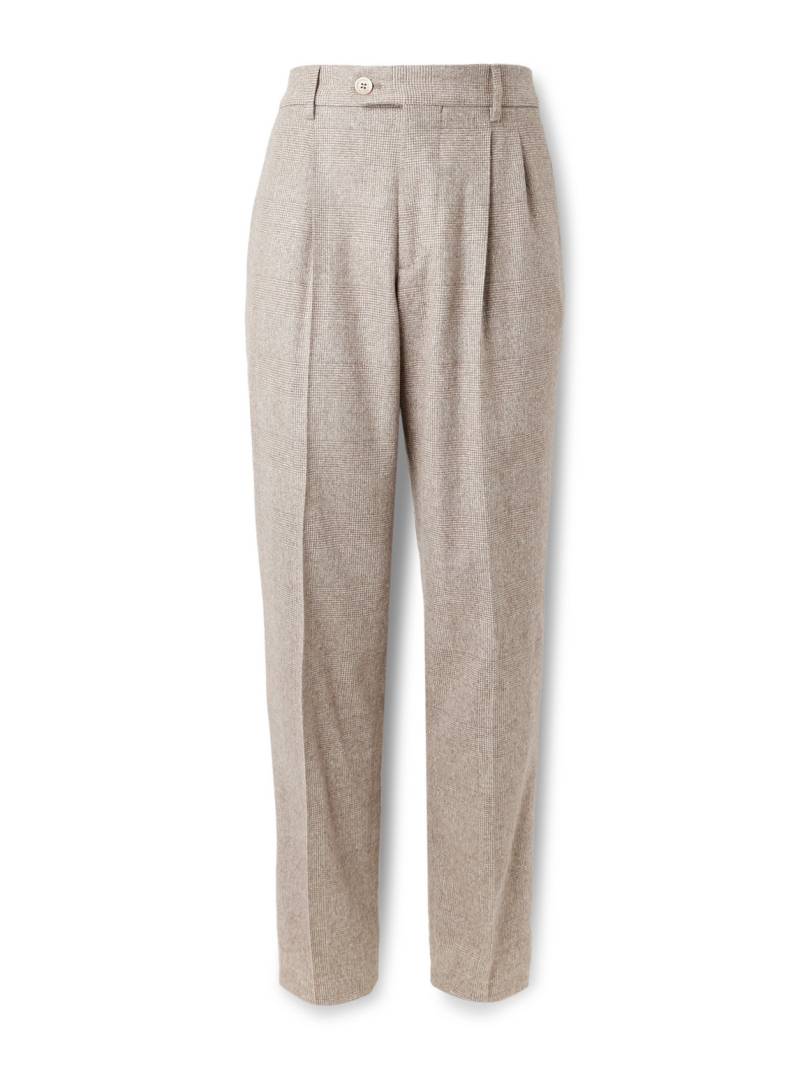 Brunello Cucinelli - Tapered Pleated Prince of Wales Checked Silk, Wool and Cashmere-Blend Flannel Suit Trousers - Men - Neutrals - IT 54 Brunello Cucinelli - Tapered Pleated Prince of Wales Checked Silk, Wool and Cashmere-Blend Flannel Suit Trousers - Men - Neutrals - IT 54 von Brunello Cucinelli