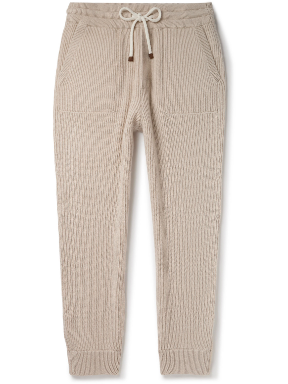 Brunello Cucinelli - Tapered Ribbed Cashmere Sweatpants - Men - Neutrals - XS von Brunello Cucinelli