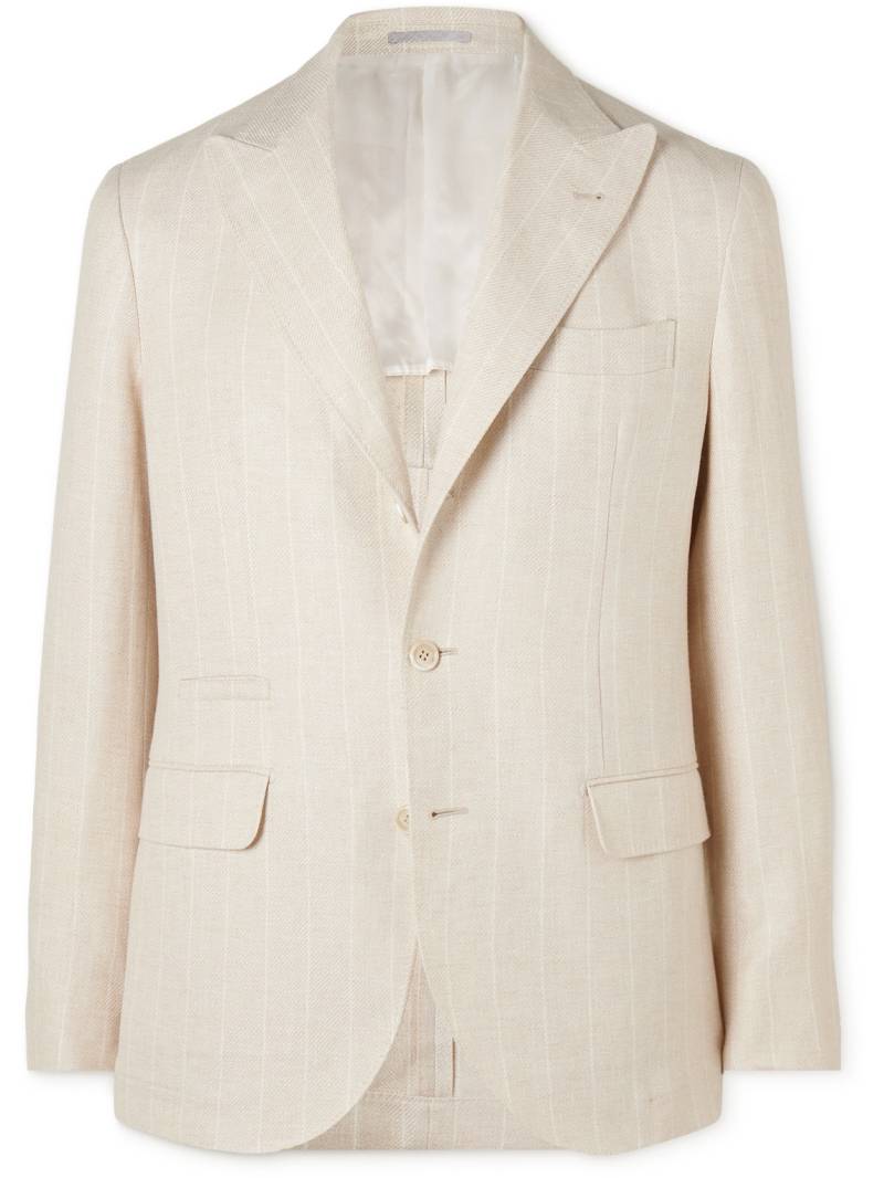 Brunello Cucinelli - Unstructured Striped Linen, Wool and Silk-Blend Blazer - Men - Neutrals - IT 48 von Brunello Cucinelli
