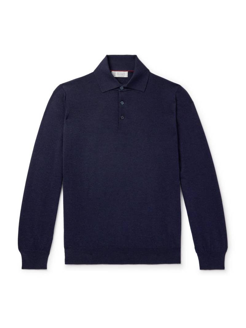 Brunello Cucinelli - Wool and Cashmere-Blend Polo Shirt - Men - Blue - IT 54 von Brunello Cucinelli