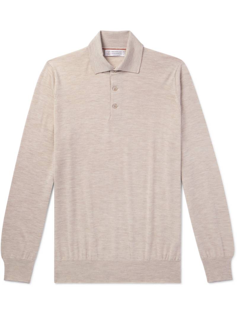 Brunello Cucinelli - Wool and Cashmere-Blend Polo Shirt - Men - Neutrals - IT 56 von Brunello Cucinelli