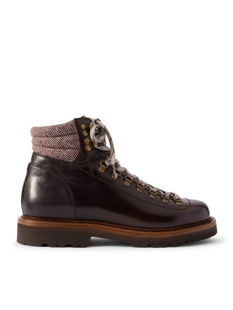 Brunello Cucinelli - Wool and Cashmere-Blend Trimmed Glossed-Leather Boots - Men - Burgundy - EU 41 Brunello Cucinelli - Wool and Cashmere-Blend Trimmed Glossed-Leather Boots - Men - Burgundy - EU 41 von Brunello Cucinelli