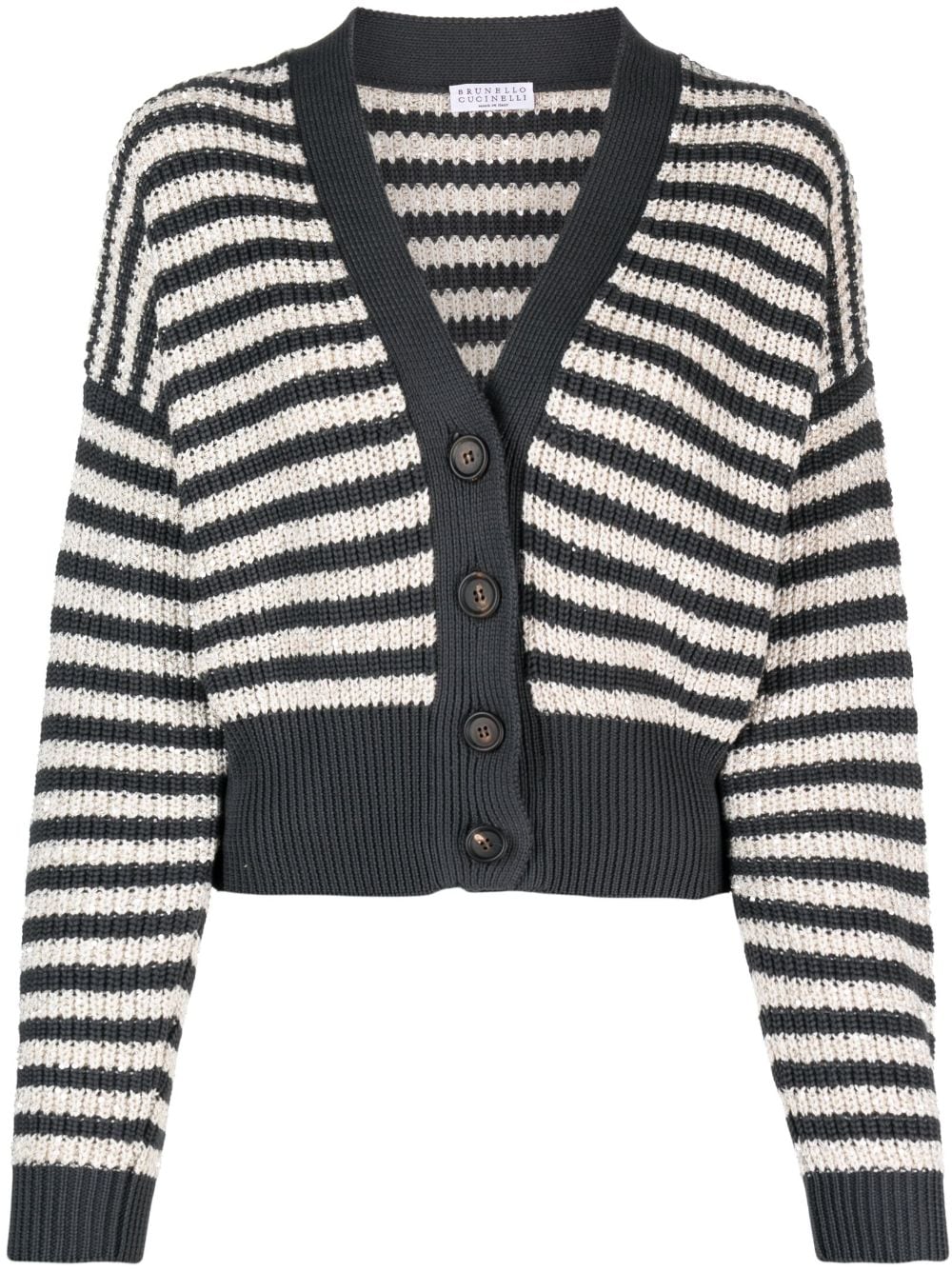 Brunello Cucinelli Gestreifter Cardigan mit V-Ausschnitt - Grau von Brunello Cucinelli