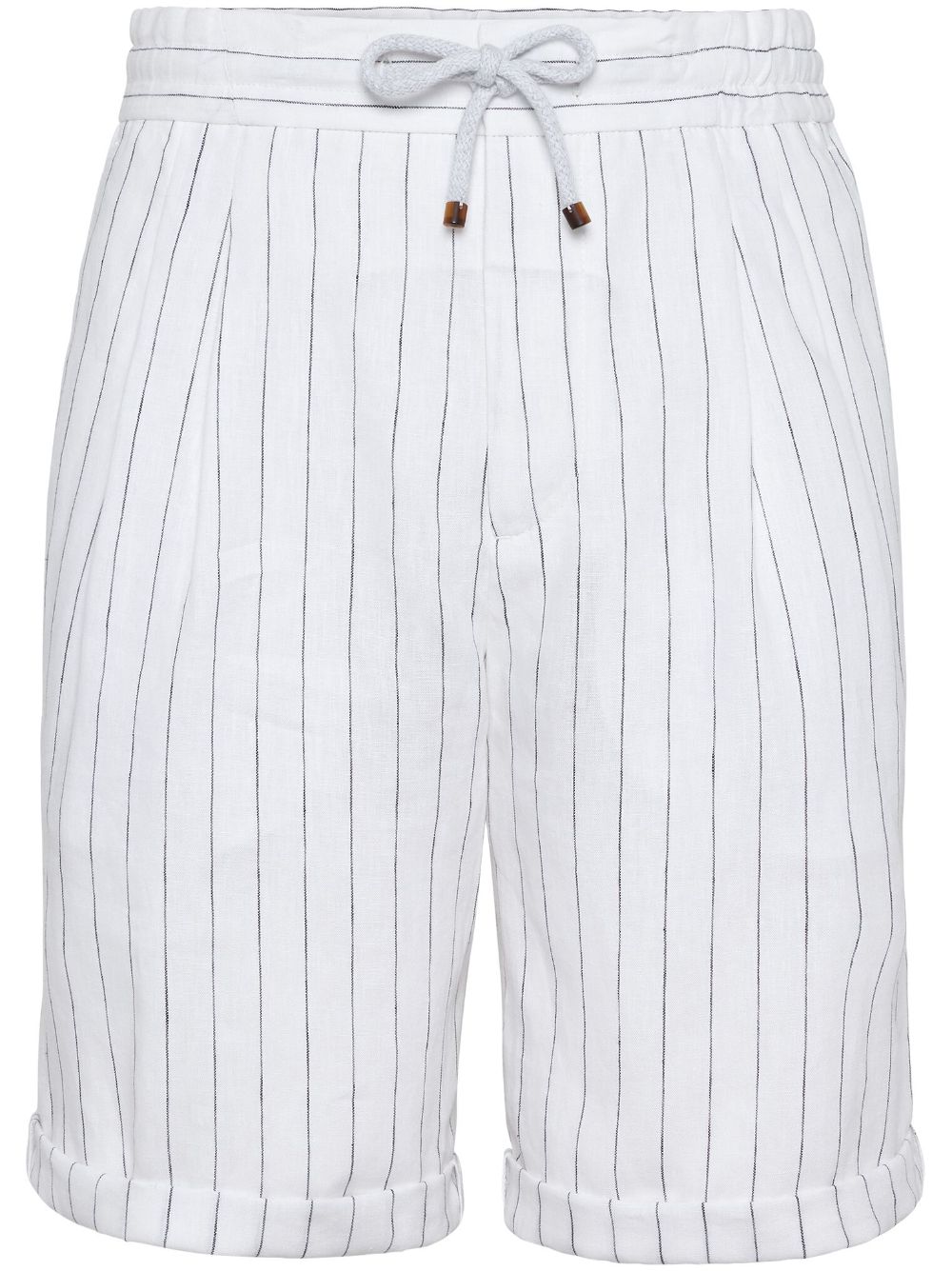 Brunello Cucinelli Gestreifte Shorts aus Leinen - Weiß von Brunello Cucinelli