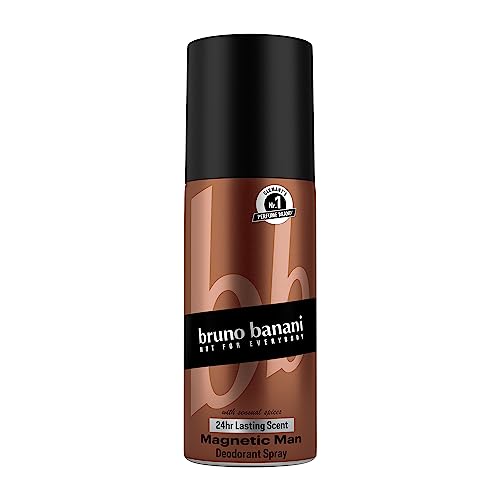 bruno banani Magnetic Man Deo-Bodyspray, Körperspray mit fesselnd-holziger Ambernote, 24h Halt, 150ml von bruno banani