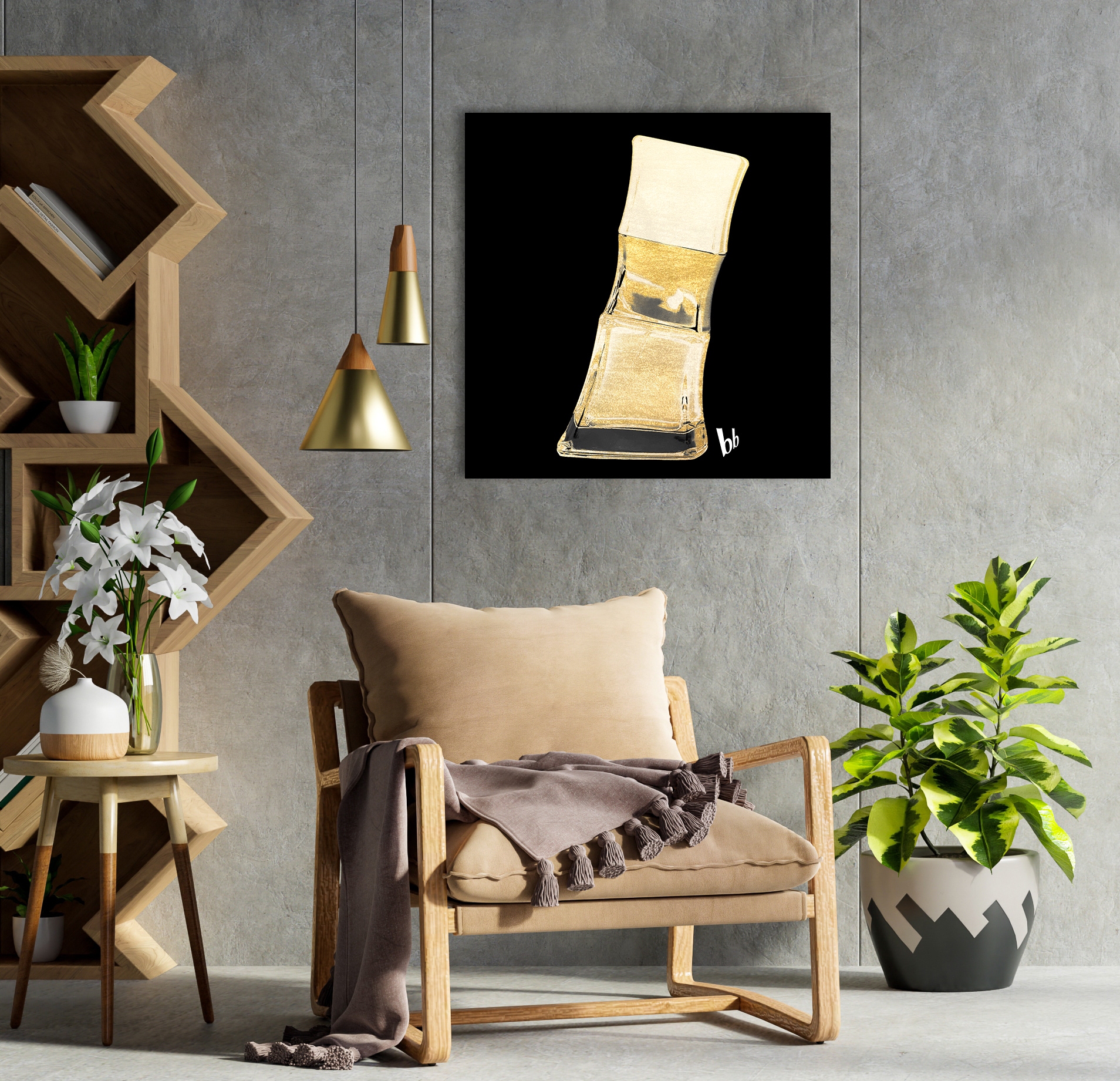 Bruno Banani Acrylglasbild "Flakon Parfum Bruno Banani - Acrylbilder mit Blattgold veredelt" 1 Stk. tlg. Goldveredelung, Handgearbeitet, Gerahmt, Edel von Bruno Banani