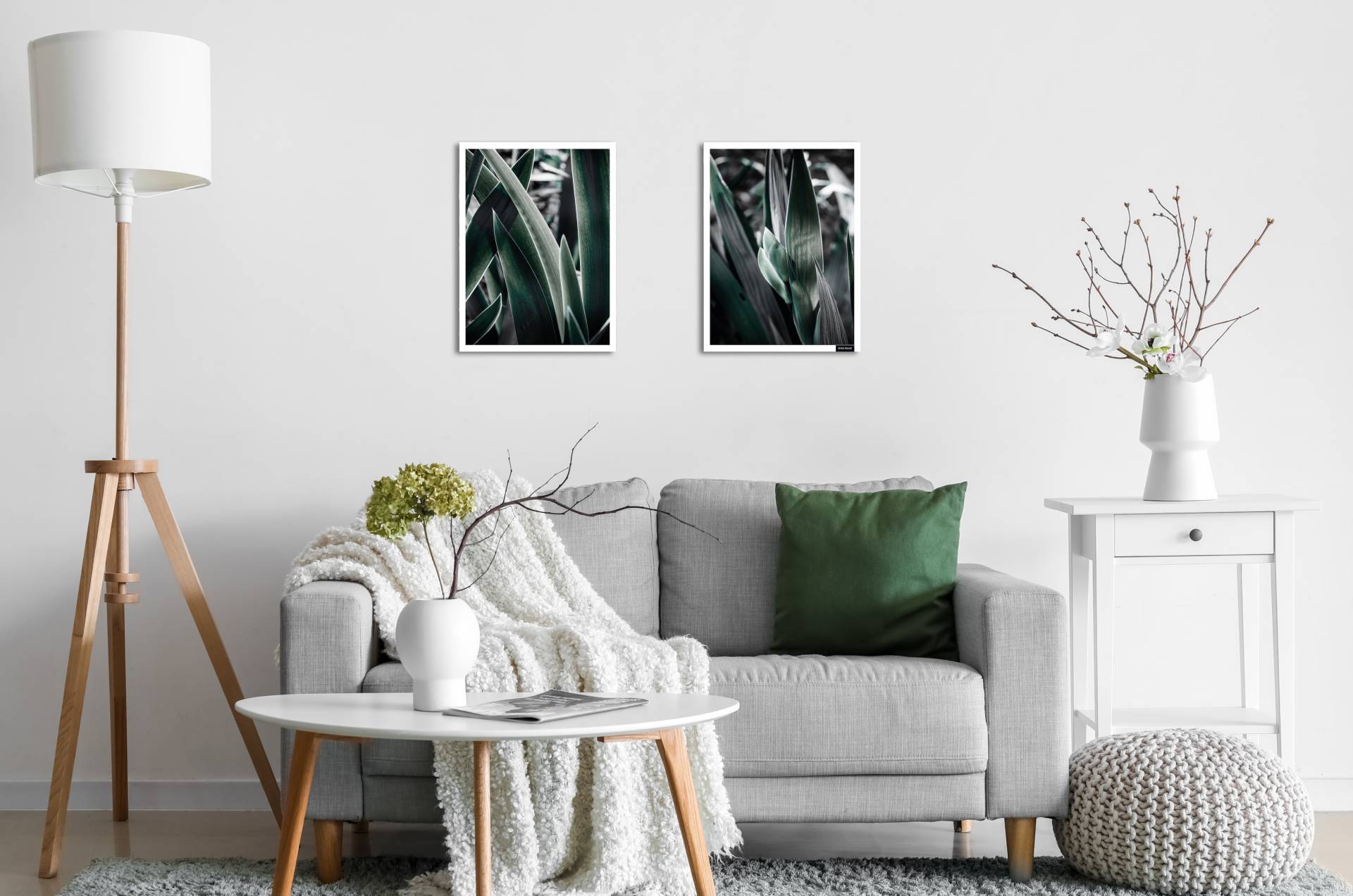 Bruno Banani Bild mit Rahmen "Blätter - Gerahmter Digitaldruck - Wandbild" Blumen  Blumenbilder  Blätter  Kunst  Modern 2er-Set, 1 Stk. tlg. 2x 30x40 cm - Holzrahmen - Dekoration - Weißer Rahmen von Bruno Banani