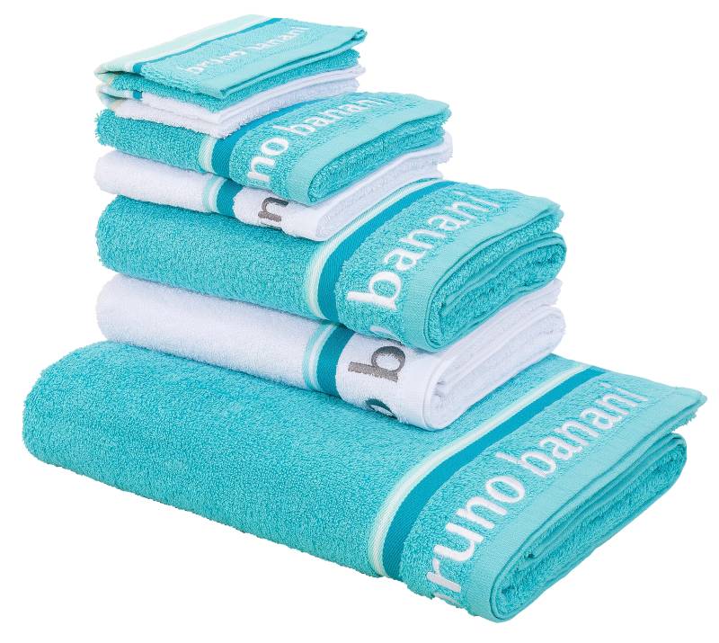 Bruno Banani Handtuch Set "Maja", (Set, 7 St., 1 Duschtuch 70 x 140 cm-2 Handtücher 50 x 100 cm-2 Gästetücher 30 x 50 cm-2 Waschhandschuhe 16 x 21 cm), mit Bordüre und Markenlogo, 7 teiliges Handtücher Set, 100% Baumwolle von Bruno Banani