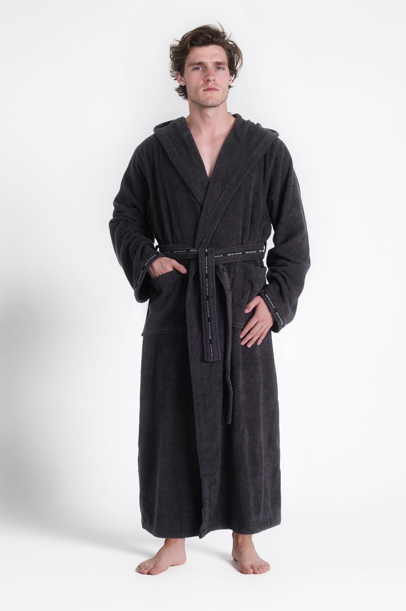 Bruno Banani Herrenbademantel "Danny, Normallänge & Überlänge, auch in extra lang, Hotelbademantel" 1 Stk. tlg., mit Logostreifen, Herren Bademantel aus 100% Baumwolle, S-4XL von Bruno Banani