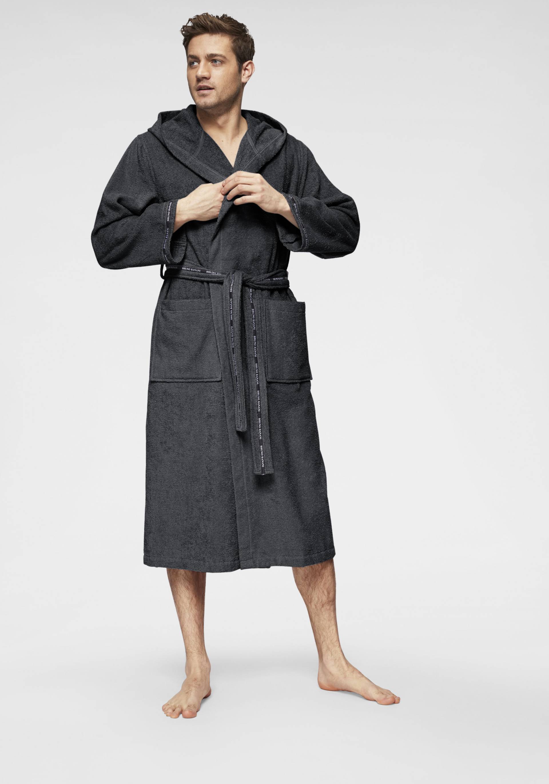 Bruno Banani Herrenbademantel "Danny, Normallänge & Überlänge, auch in extra lang, Hotelbademantel" 1 Stk. tlg., mit Logostreifen, Herren Bademantel aus 100% Baumwolle, S-4XL von Bruno Banani