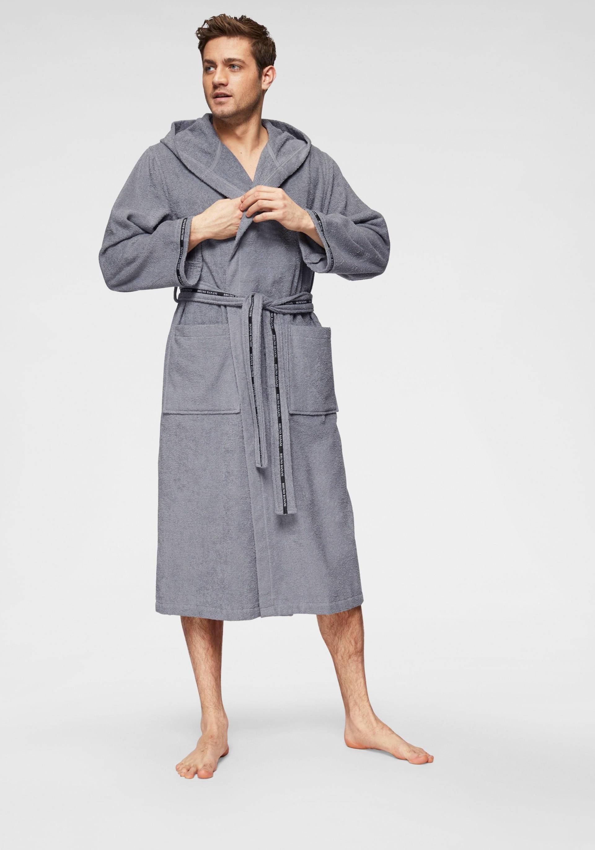 Bruno Banani Herrenbademantel "Danny, Normallänge & Überlänge, auch in extra lang, Hotelbademantel" 1 Stk. tlg., mit Logostreifen, Herren Bademantel aus 100% Baumwolle, S-4XL von Bruno Banani