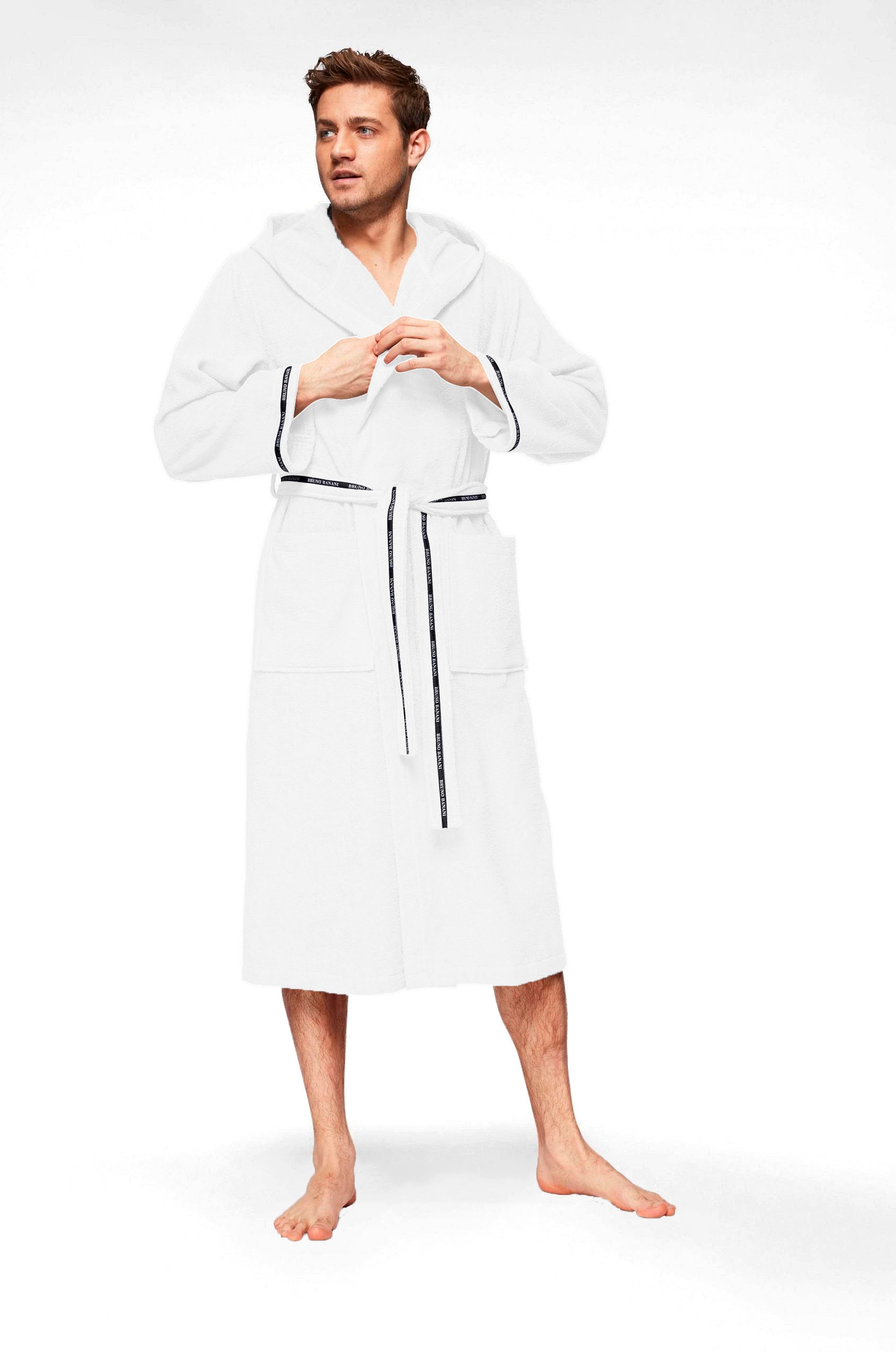 Bruno Banani Herrenbademantel "Danny, Normallänge & Überlänge, auch in extra lang, Hotelbademantel" 1 Stk. tlg., mit Logostreifen, Herren Bademantel aus 100% Baumwolle, S-4XL von Bruno Banani