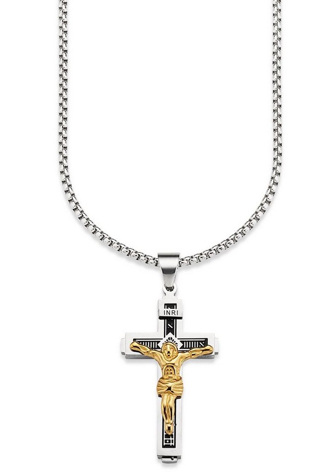 Bruno Banani Kette mit Anhänger Schmuck Geschenk, Halskette Kreuz Venezianerkette Gravur INRI von Bruno Banani