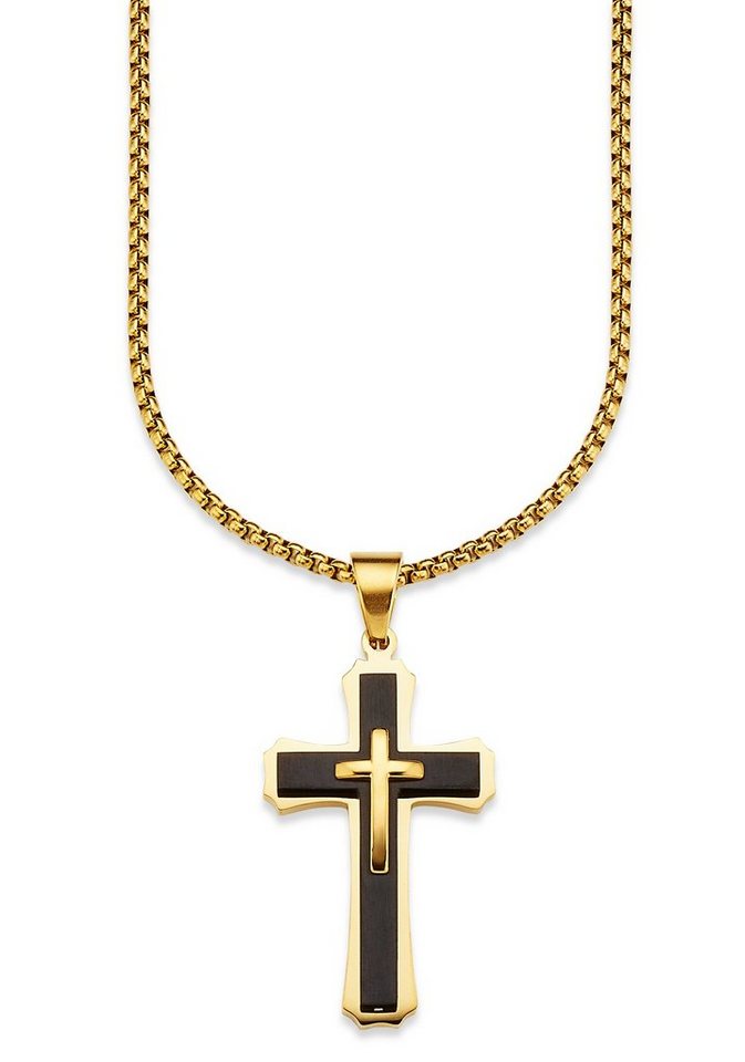 Bruno Banani Kette mit Anhänger Schmuck Geschenk, Halskette Kreuz Venezianerkette Gold Schwarz von Bruno Banani