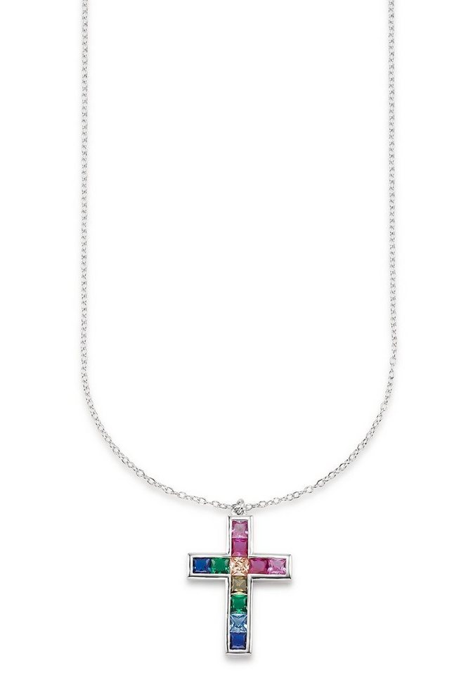 Bruno Banani Kette mit Anhänger Schmuck Geschenk Silber 925 Halsschmuck Halskette Ankerkette Kreuz, mit Zirkonia (synth) von Bruno Banani