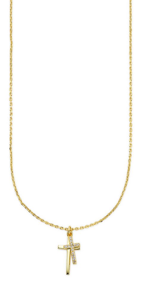 Bruno Banani Kette mit Anhänger Schmuck Geschenk gelbgoldfarben vergoldet mit zwei Kreuz-Anhänger, mit Zirkonia (synth) von Bruno Banani